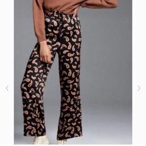 NWOT Anthropologie Vega Satin Pants Black Paisley Print Size XS